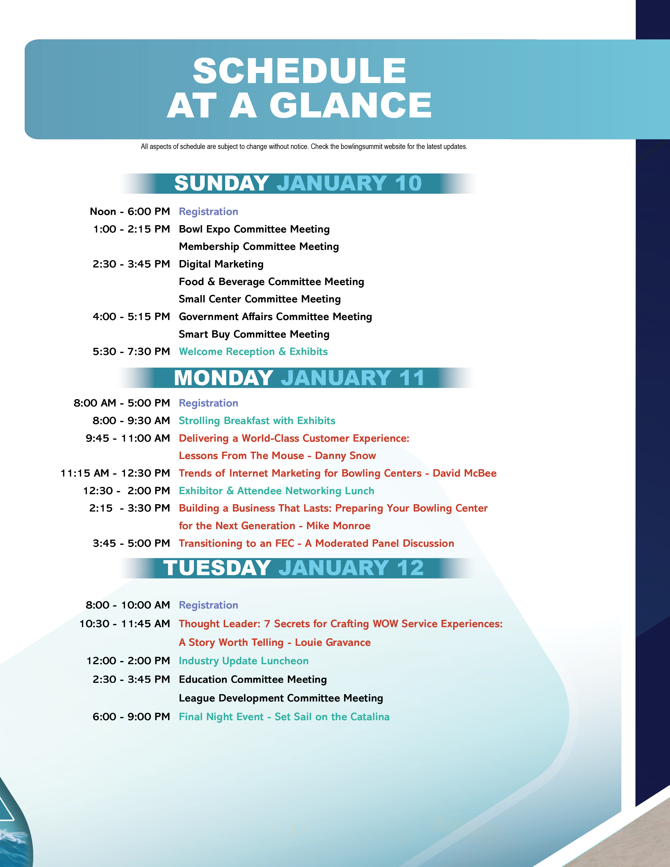 2027 Summit Schedule At A Glance